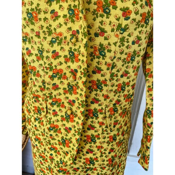 Vintage 1960s Yellow Floral Womens Blazer Skirt Set Ainr Jr Small - Picture 4 of 16